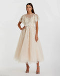 Embellished Flutter Sleeve Bow Waist A Line Dress