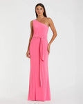 Pink Jersey One Shoulder Belted Trumpet Gown