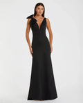 Sleeveless V Neck Bow Detail Mermaid Gown