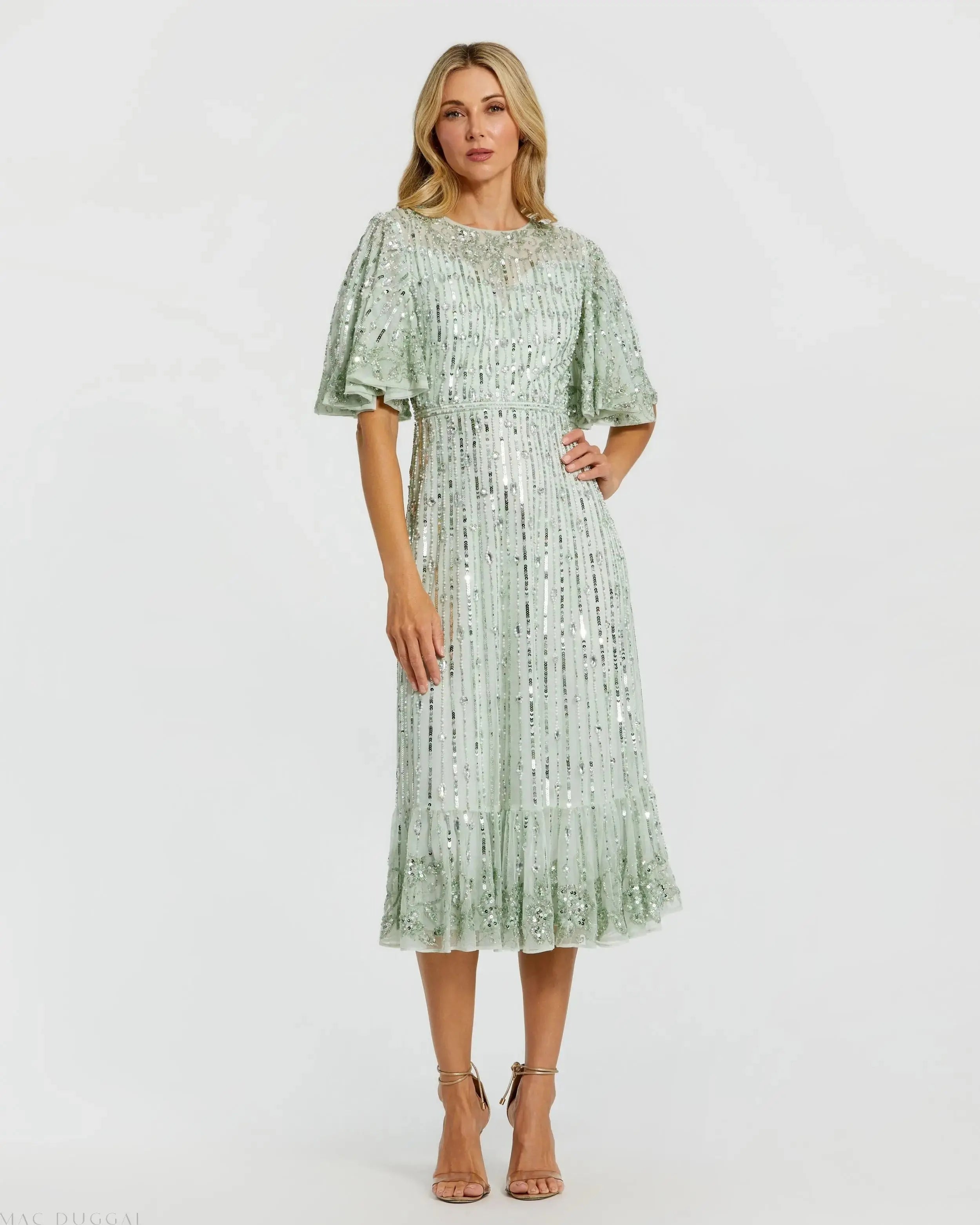 Flounce Sleeve Midi Dress