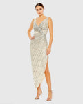 Silver Sequined Faux Wrap Sleeveless Midi Dress