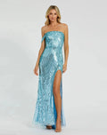 One Shoulder Mesh Sequin Gown With Slit