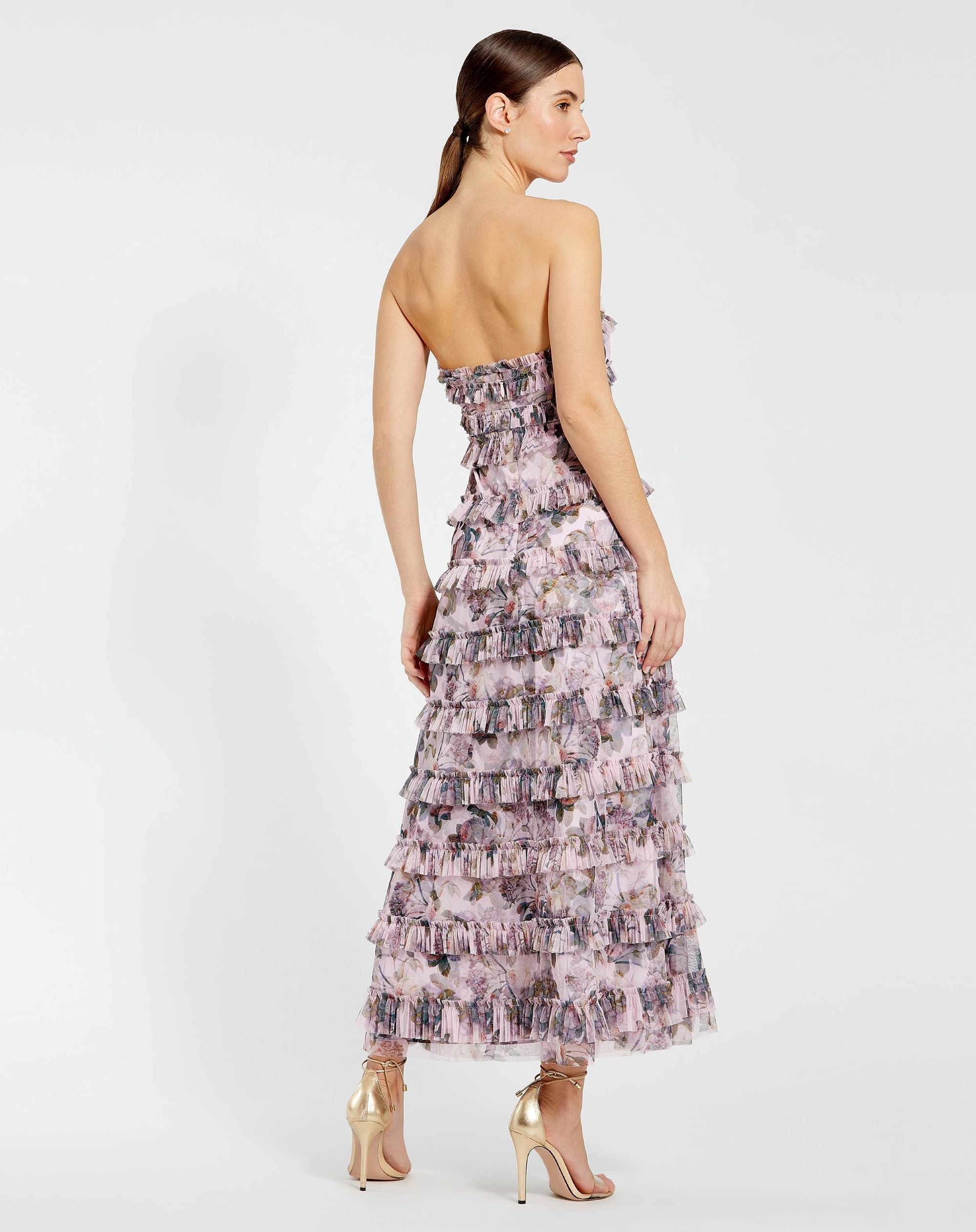 Purple Strapless Micro Ruffle Dress
