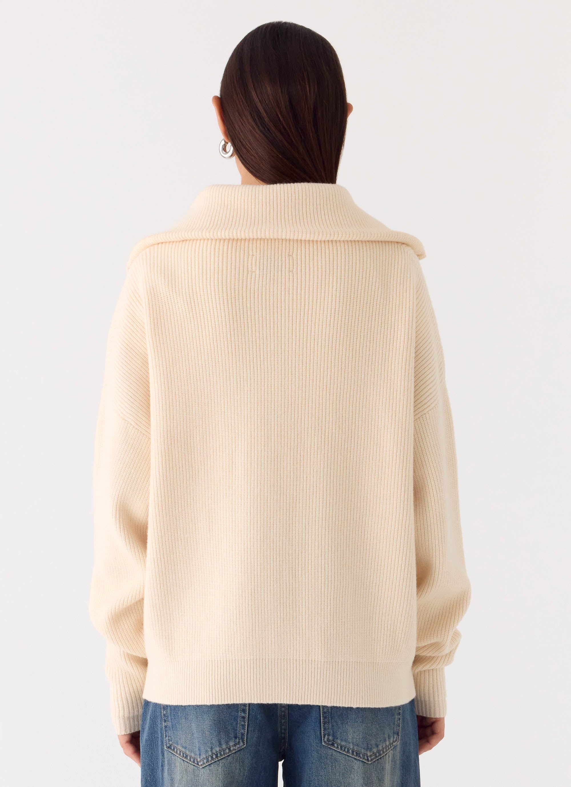 Eirena Quarter Zip Knit Sweater - Cream