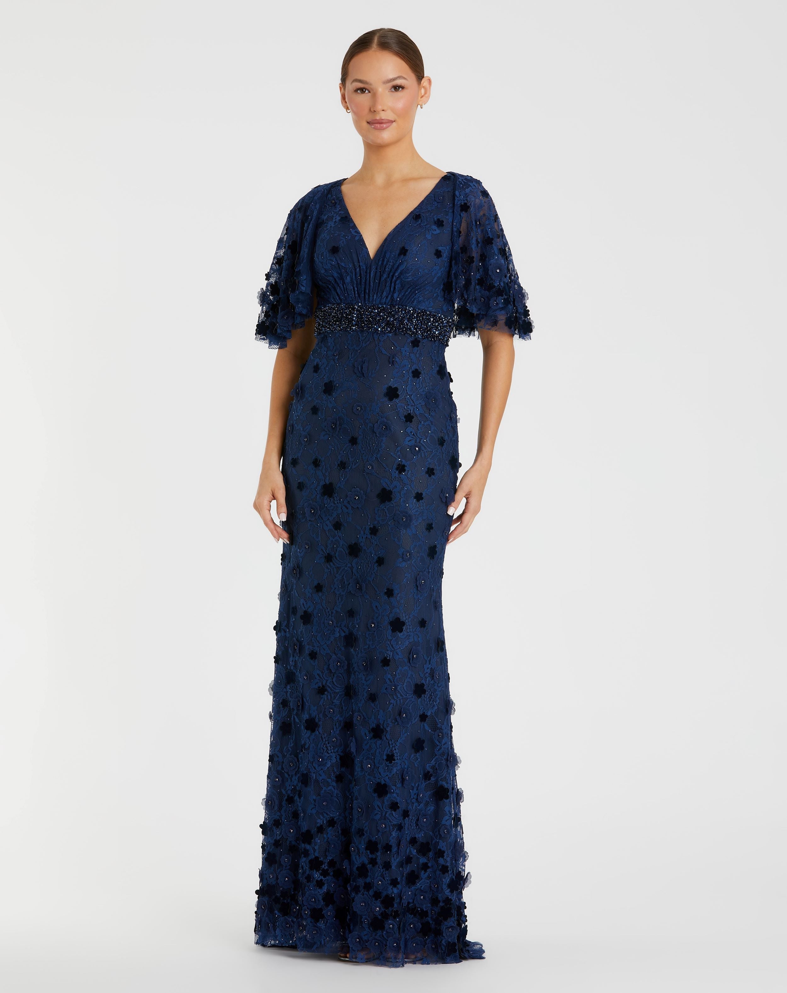 Navy Embellished Floral Gown