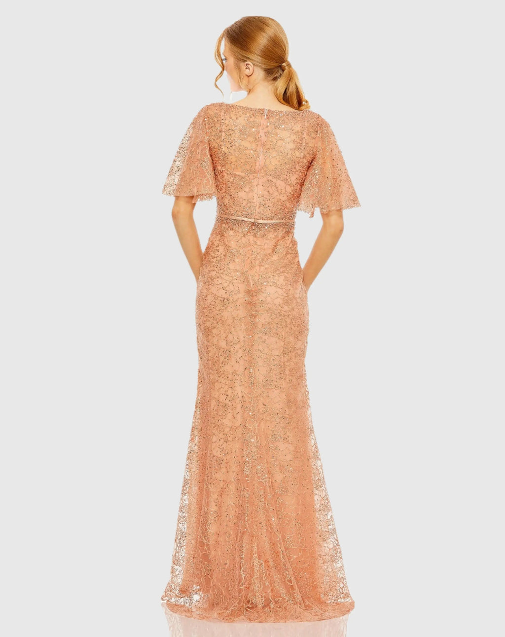 Orange Embellished Neck Butterfly Sleeve Trumpet Gown