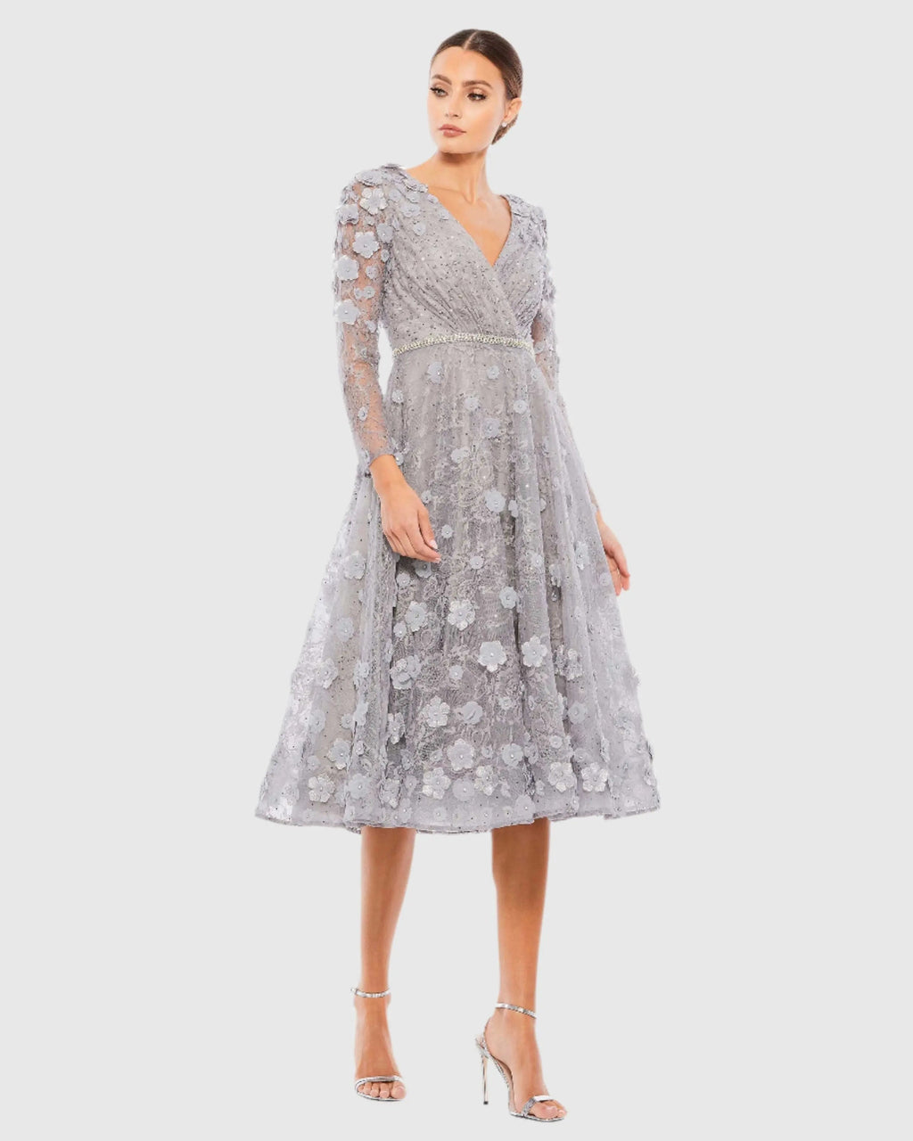 Gray Floral Embellished Lace A-Line Cocktail Dress - FINAL SALE