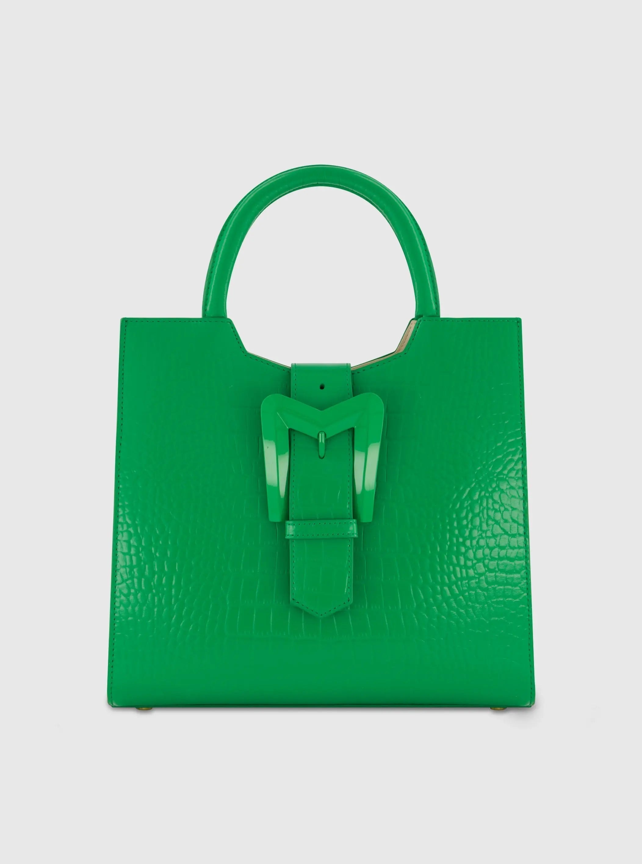 Buckled Medium Croco Leather Tote Bag with Detachable Strap