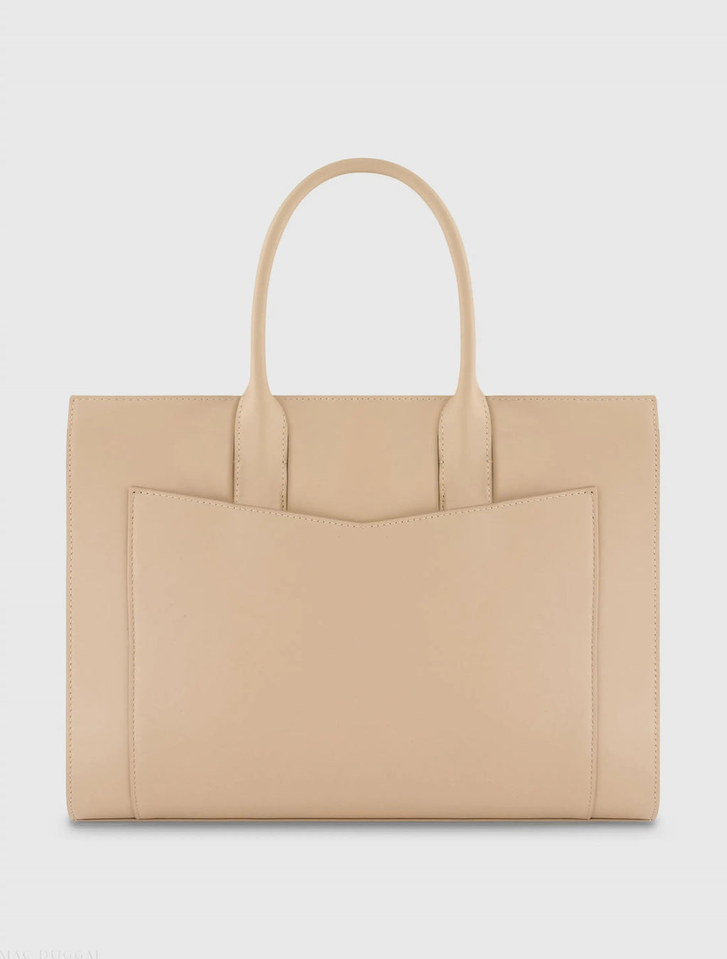 Beige Large Leather Briefcase Bag With Gold Hardware