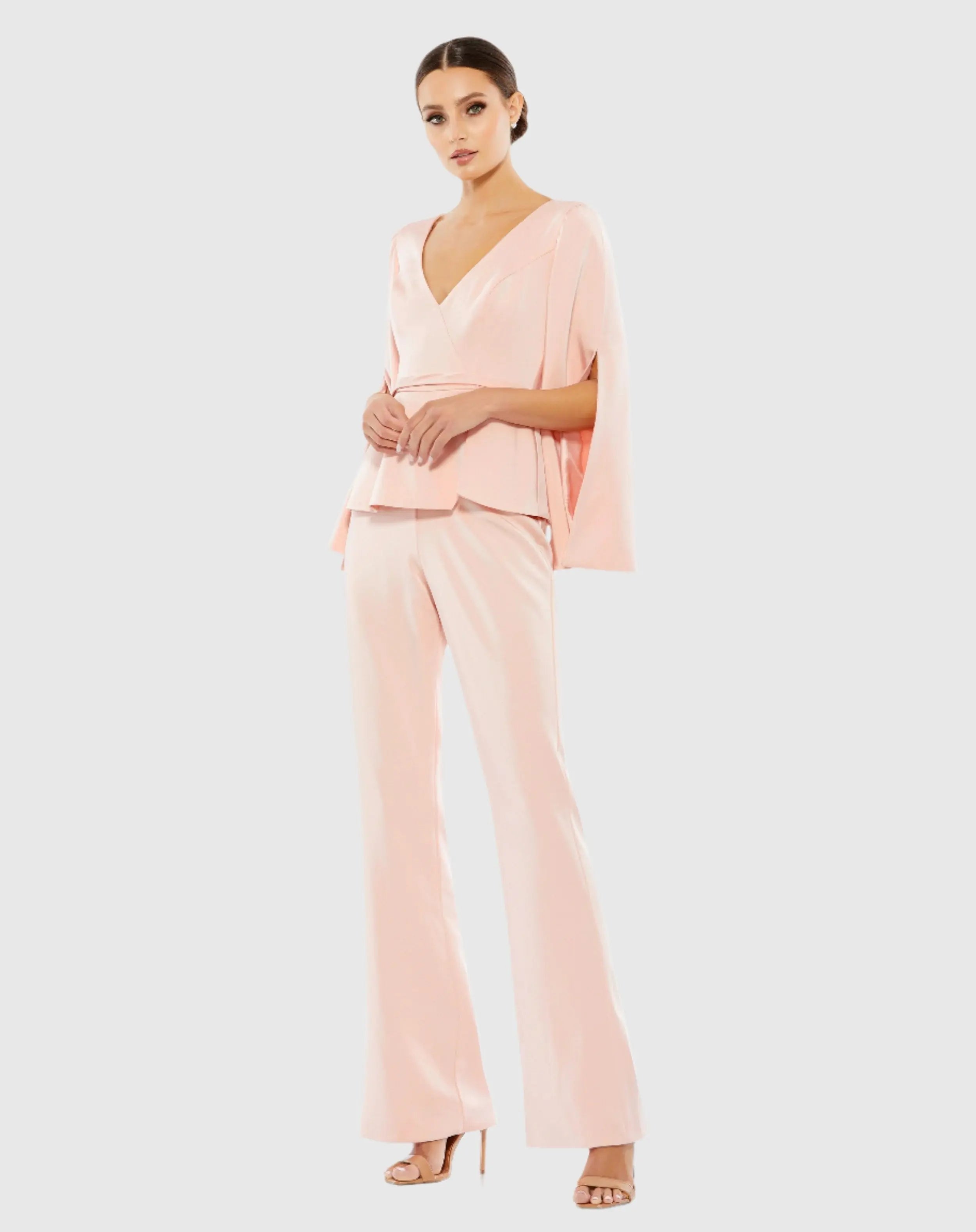 Pink Long Sleeve Crepe Pant Suit