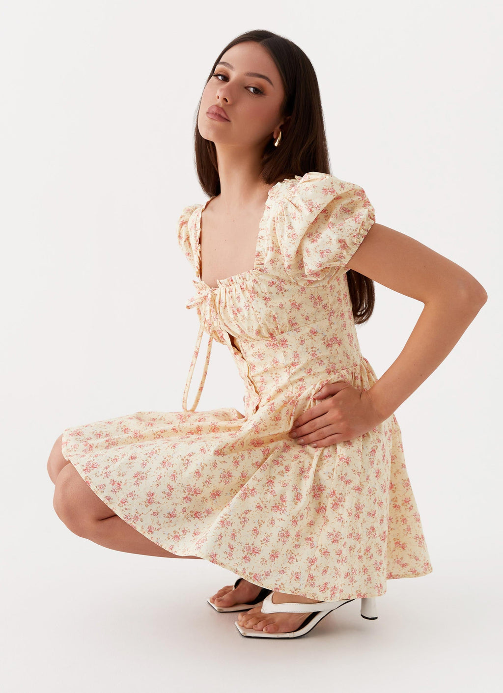 Mila Mini Dress - Yellow Ditsy Floral
