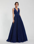 Navy Shimmering Pleated Sleeveless Gown